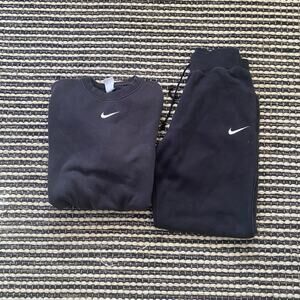 🌿Nike Womens 2P Black Cropped Sweater Jogger Sweatsuit  Set XS/M